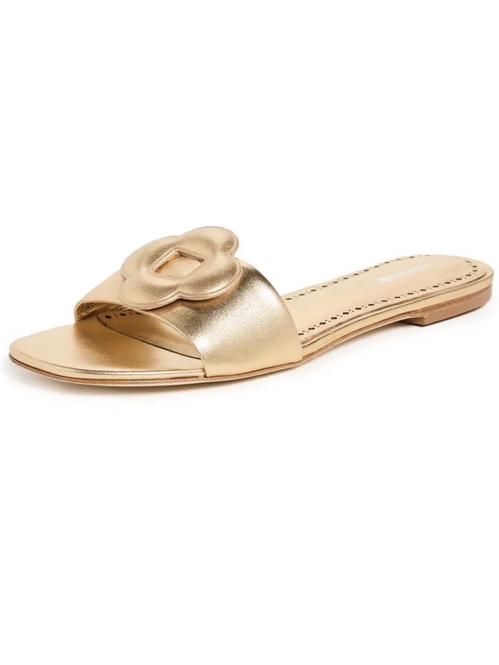 Larroude Metallic Gold Flora Flat Sandal